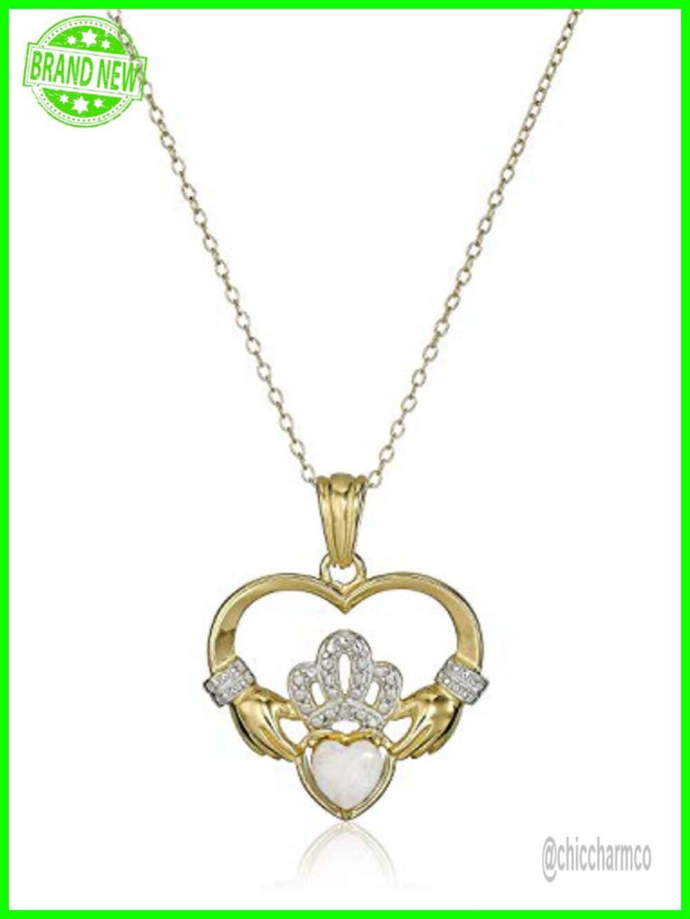 18k Gold Plated Created Opal Claddagh Necklace 18in